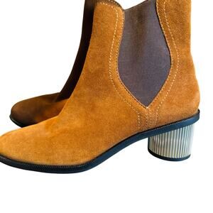 Rebecca Minkoff Darsea Chelsea Ankle Boot Brown Round Metallic Heel Size 7